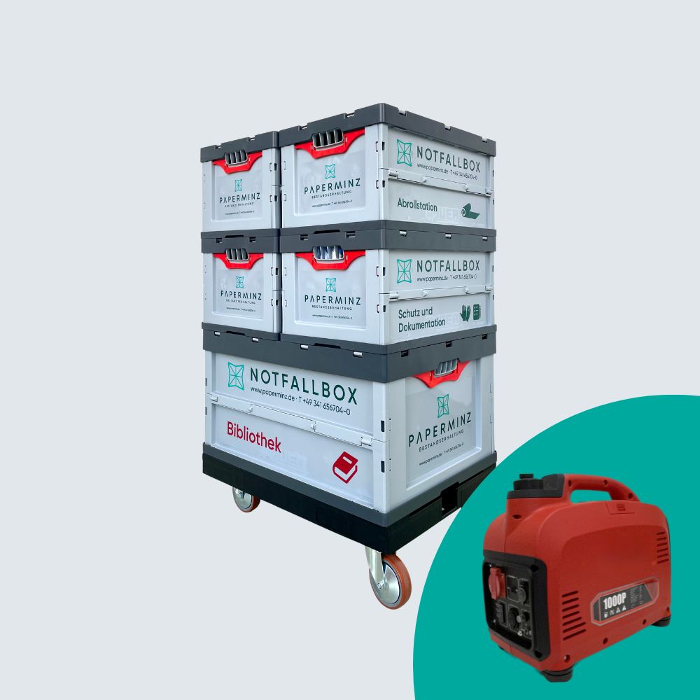 Notfallbox "Bibliothek" mit Notstrom-Generator