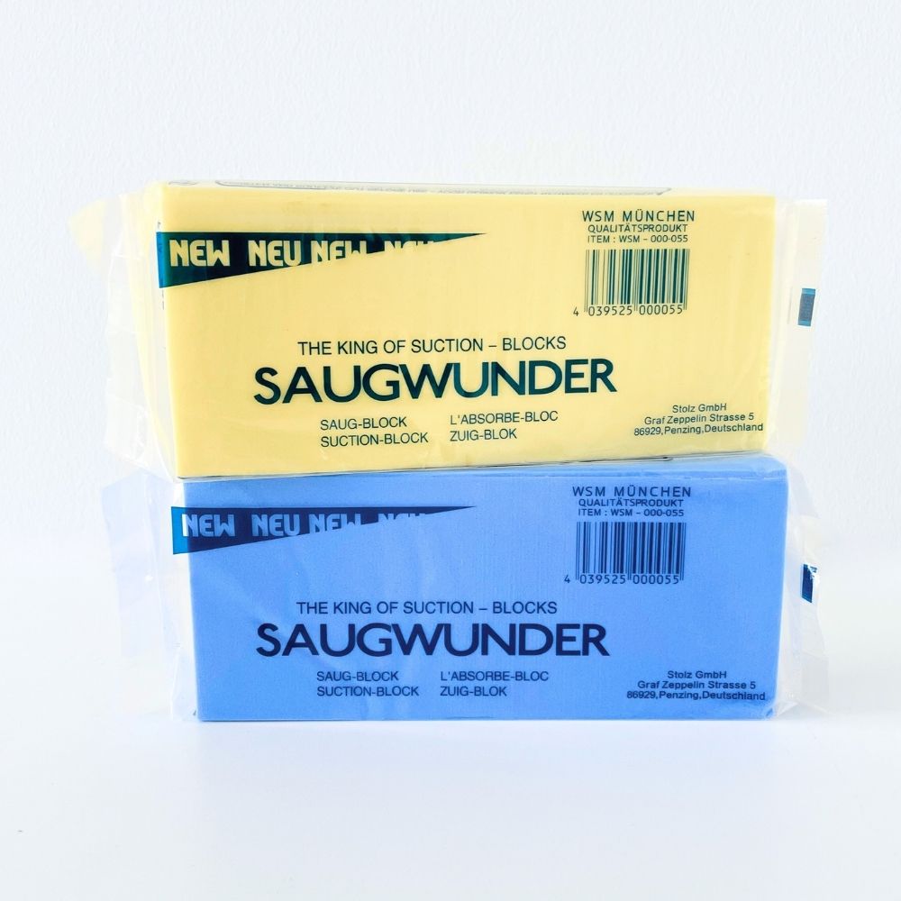 Blauer und gelber XXL Saugwunder Schwamm in Verpackung